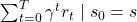 \sum_{t=0}^{T} \gamma^t r_t \mid s_0 = s