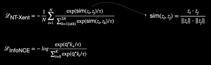 فرمولهای مقایسه NT-Xent و InfoNCE Loss